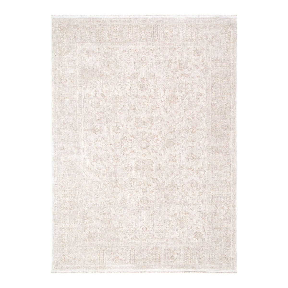 Hera Beige Distressed Border Rug (Premium Tassel Edge)