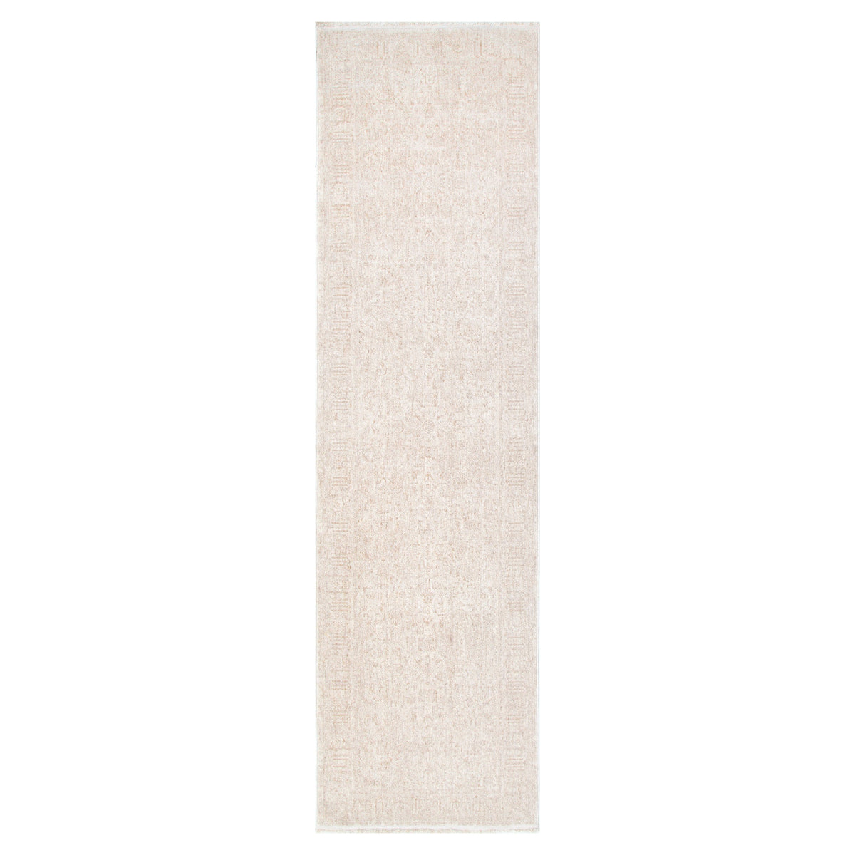 Hera Beige Distressed Border Runner Rug (Premium Tassel Edge)