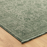 Hera Green Distressed Border Runner Rug (Premium Tassel Edge)