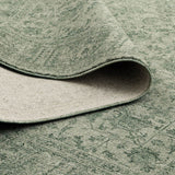 Hera Green Distressed Border Runner Rug (Premium Tassel Edge)