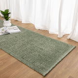 Hera Green Distressed Border Runner Rug (Premium Tassel Edge)