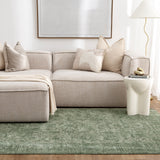 Hera Green Distressed Border Rug (Premium Tassel Edge)