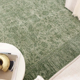Hera Green Distressed Border Rug (Premium Tassel Edge)