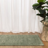 Hera Green Distressed Border Runner Rug (Premium Tassel Edge)