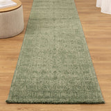 Hera Green Distressed Border Runner Rug (Premium Tassel Edge)