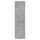 Hera Grey Distressed Border Runner Rug (Premium Tassel Edge)