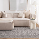 Hera Grey Distressed Border Rug (Premium Tassel Edge)