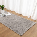 Hera Grey Distressed Border Runner Rug (Premium Tassel Edge)