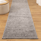 Hera Grey Distressed Border Runner Rug (Premium Tassel Edge)