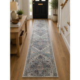 Hive Stone Blue Medallion Transitional Hallway Runner in 80 CM Wide