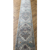 Hive Stone Blue Medallion Transitional Hallway Runner in 100 CM Wide