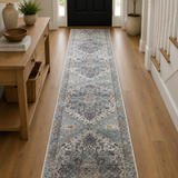Hive Stone Blue Medallion Transitional Hallway Runner in 100 CM Wide