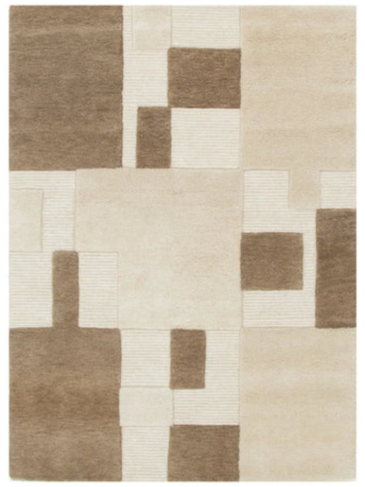 Isla Beige Brown Block Wool Rug