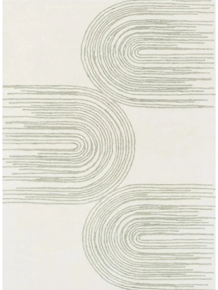 Isla Ivory Soft Green Arch Pattern Wool Rug