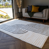 Jazz Cream Contemporary Contour Lines Shaggy Rug