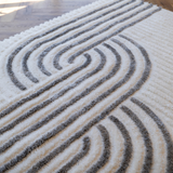 Jazz Cream Contemporary Contour Lines Shaggy Rug