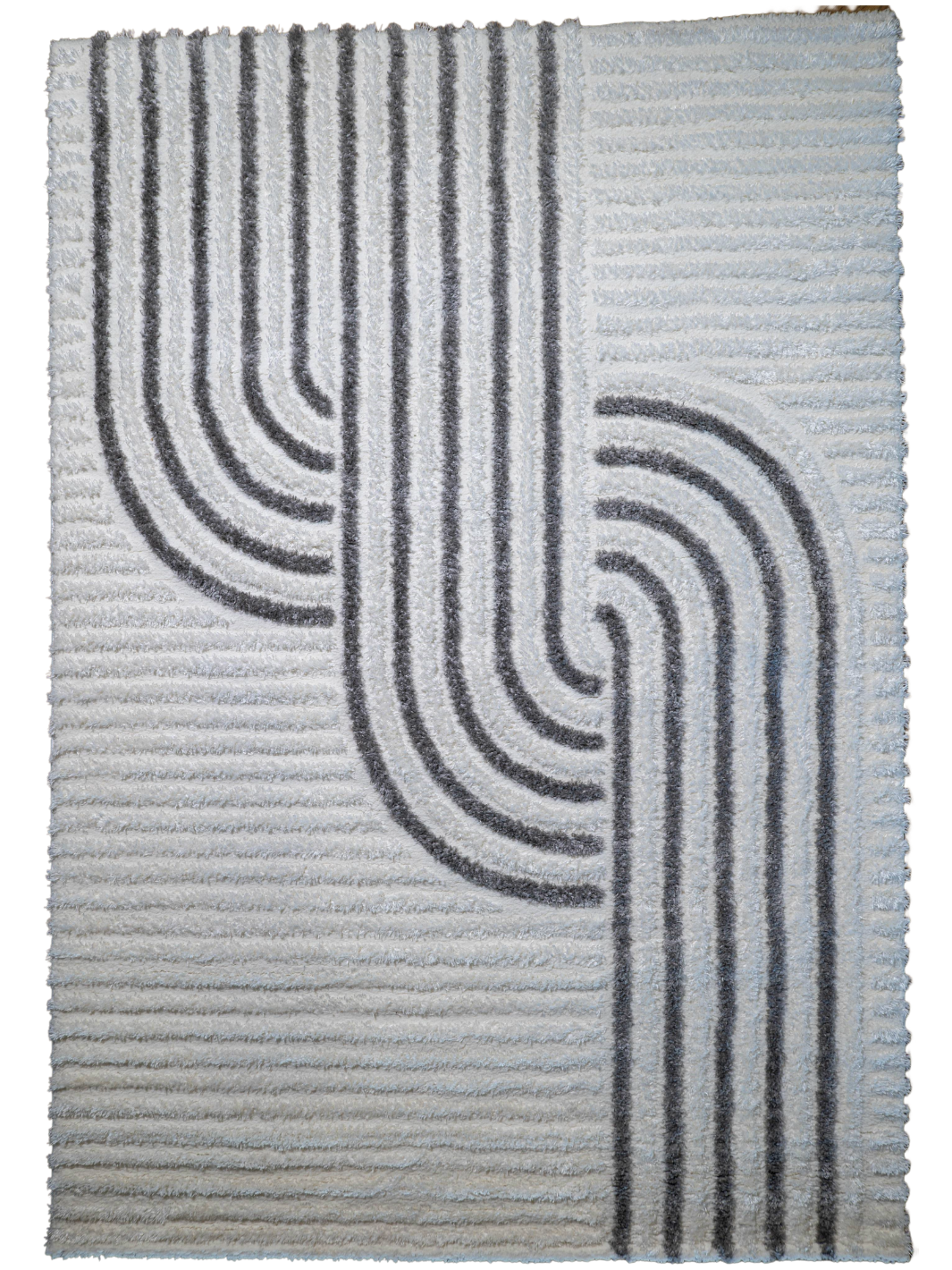 Jazz Cream Contemporary Contour Lines Shaggy Rug