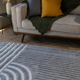 Jazz Dark Grey Contemporary Contour Lines Shaggy Rug