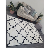 Jazz Cream Black Morrocan Lattice Shaggy Rug