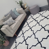 Jazz Cream Black Morrocan Lattice Shaggy Rug