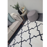 Jazz Cream Black Morrocan Lattice Shaggy Rug