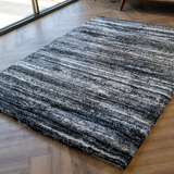 Jazz Black Textured Lines Modern Shaggy Rug