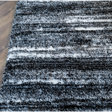Jazz Black Textured Lines Modern Shaggy Rug