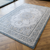 Larisa Grey Blue Medallion Border Rug