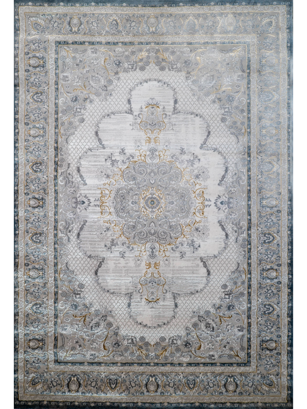 Larisa Grey Blue Medallion Border Rug