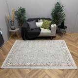 Medina Cream Beige Floral Transitional Bordered Rug