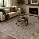 Medina Cream Beige Floral Transitional Bordered Rug