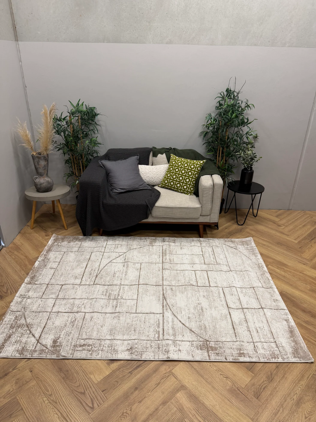 Medina Cream Gold Geometric Line Rug
