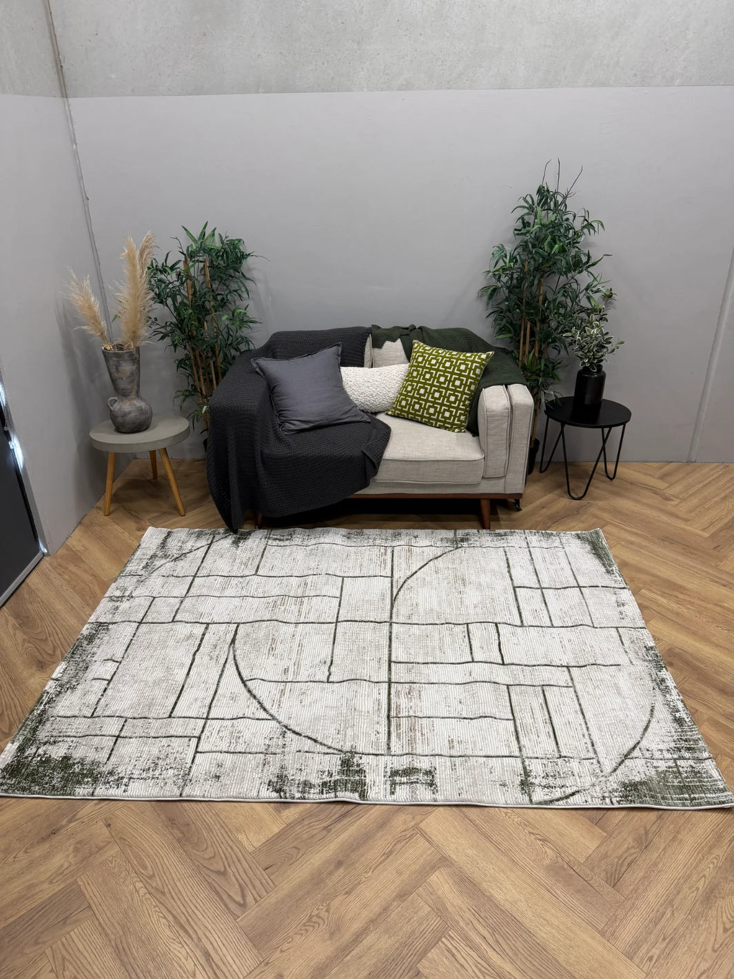 Medina Ivory Sage Geometric Line Rug