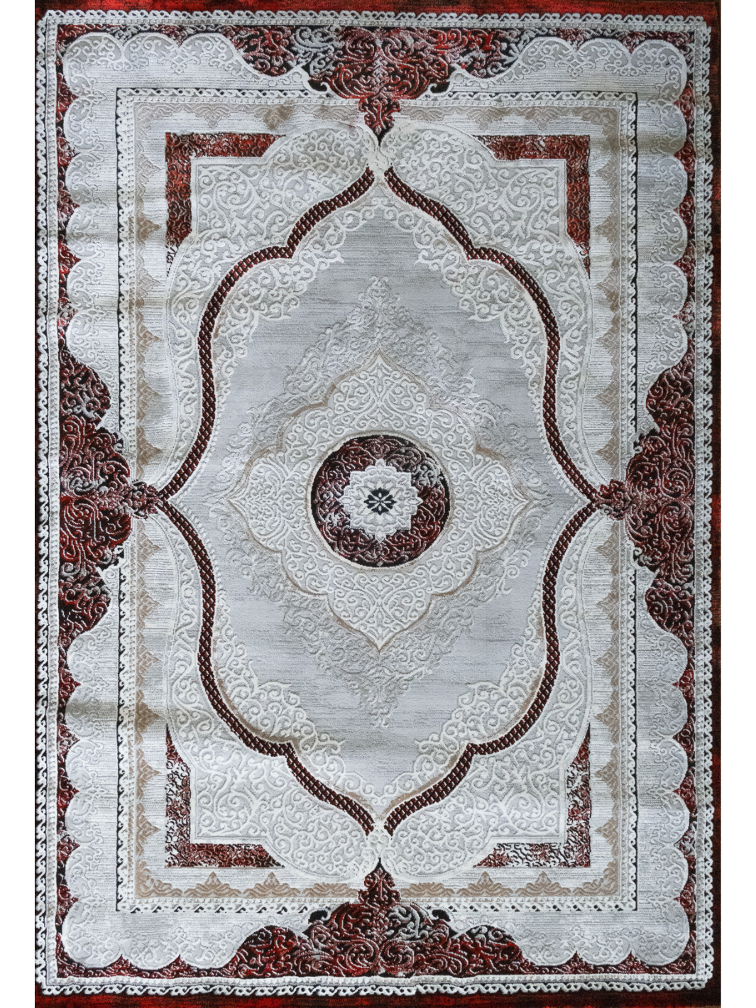Medina Red Black Ornate Medallion Transitional Bordered Rug