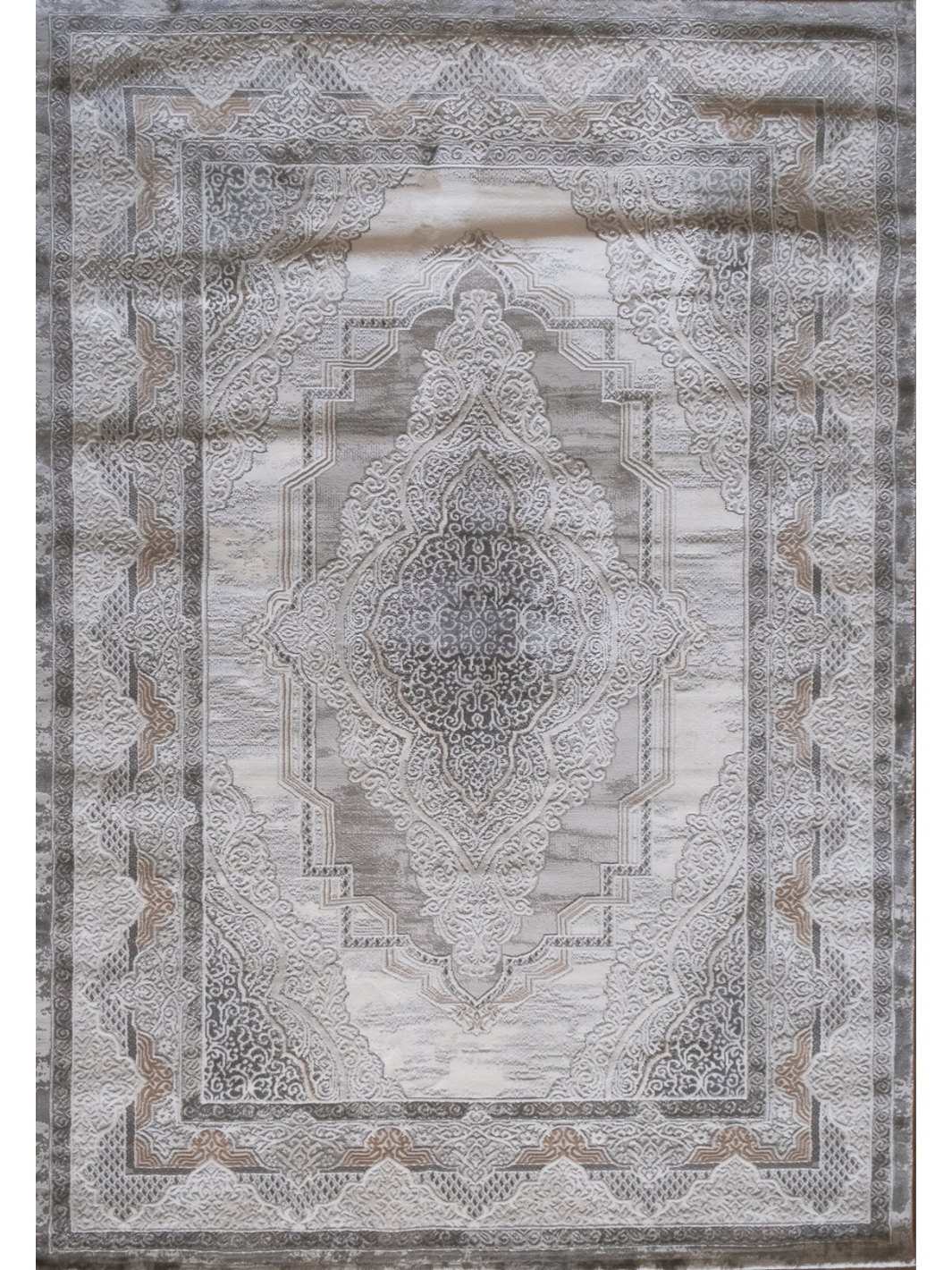 Medina Dark Beige Gold Medallion Transitional Bordered Rug