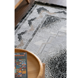 Medina Grey Black Medallion Transitional Bordered Rug
