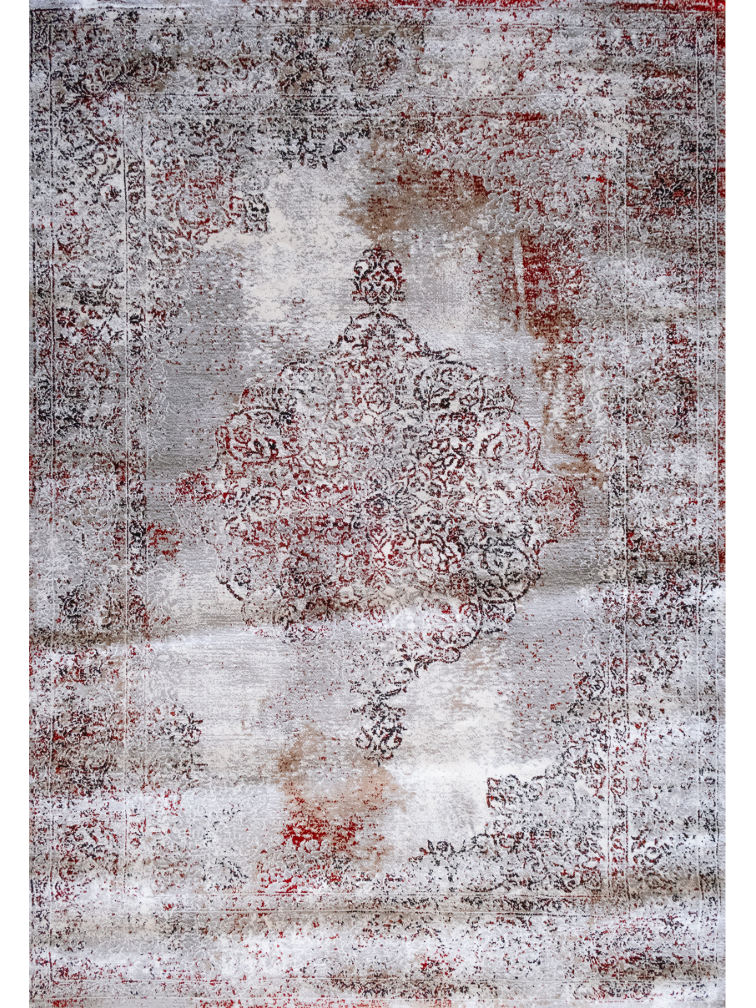 Medina Red Black Distressed Medallion Transitional Rug