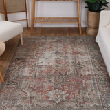 Vivien Red Blue Distressed Medallion Rug