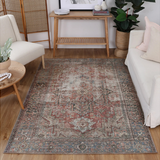 Vivien Red Blue Distressed Medallion Rug