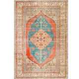 Vivien Blue Orange Medallion Bordered Rug