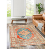 Vivien Blue Orange Medallion Bordered Rug