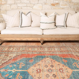 Vivien Blue Orange Medallion Bordered Rug