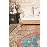 Vivien Blue Orange Medallion Bordered Rug