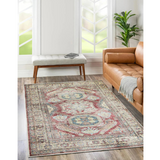 Vivien Deep Red Medallion Bordered Rug