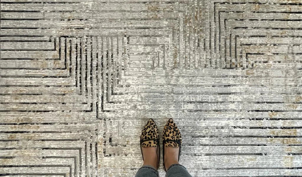 Ali Light Grey and Black Abstract Lines Rug