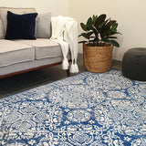 Mystique Navy Blue Suzani Prints Transitional Rug
