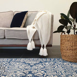 Mystique Navy Blue Suzani Prints Transitional Rug