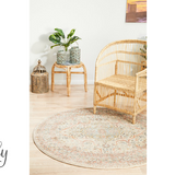 Heirloom Ivory Distressed Floral Round Rug