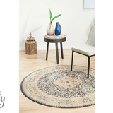 Heirloom Navy Blue Ivory Transitional Medallion Round Rug
