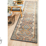 Heirloom Navy Blue Geometric Medallion Hallway Runner Rug